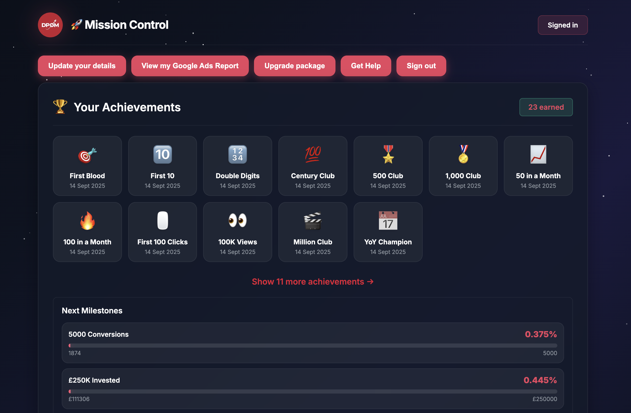 Client Portal Achievements